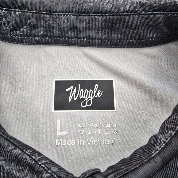 Waggle Ursa Major Polo Shirt Mens Large Black Bear Print Golf Performance AOP - Picture 6 of 7